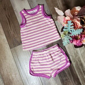 Cat & Jack Baby Girl 2pc Terry Tank Top & Shorts Set Purple & Cream Striped NWOT